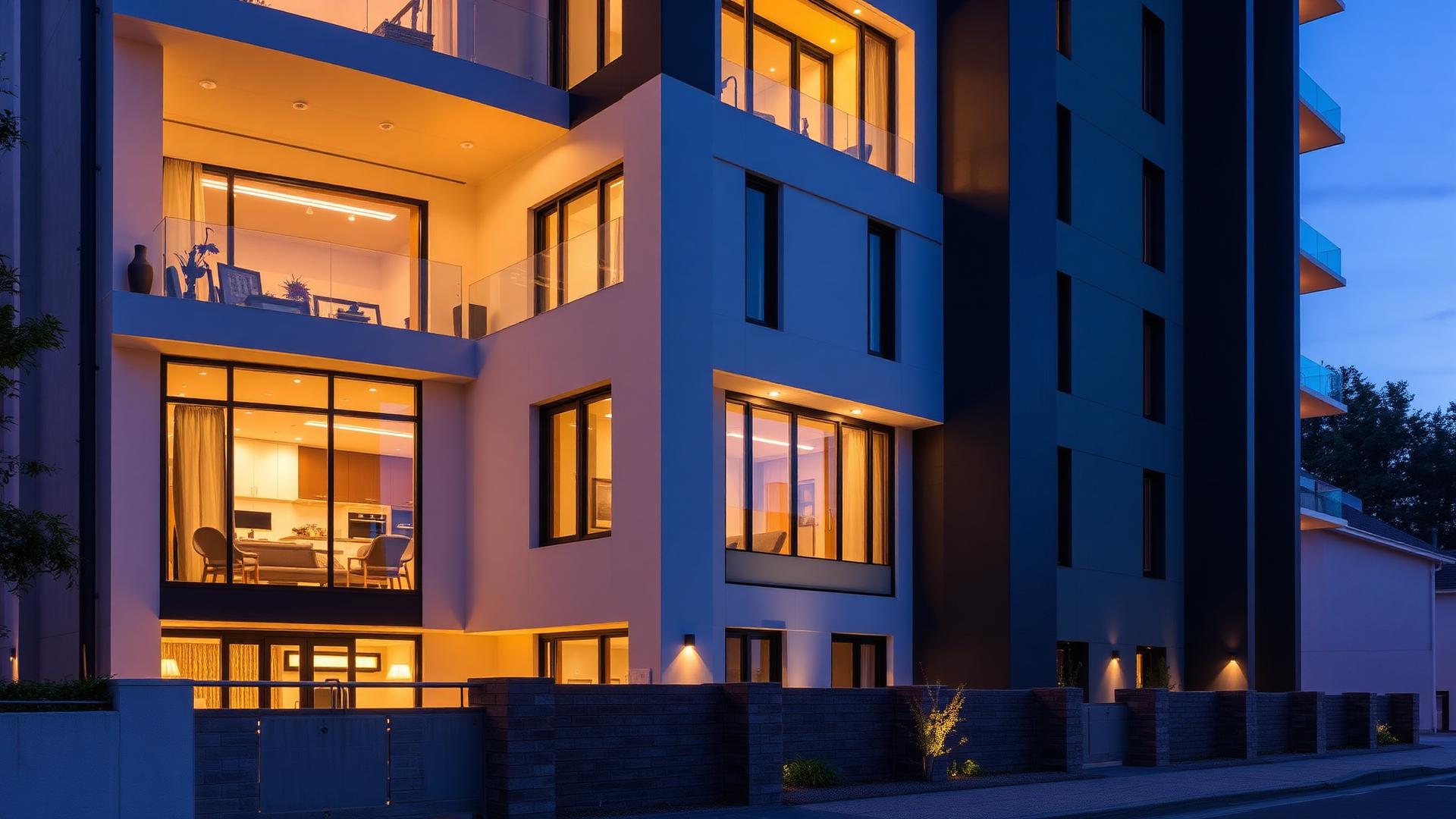 Luxury residential project at dusk